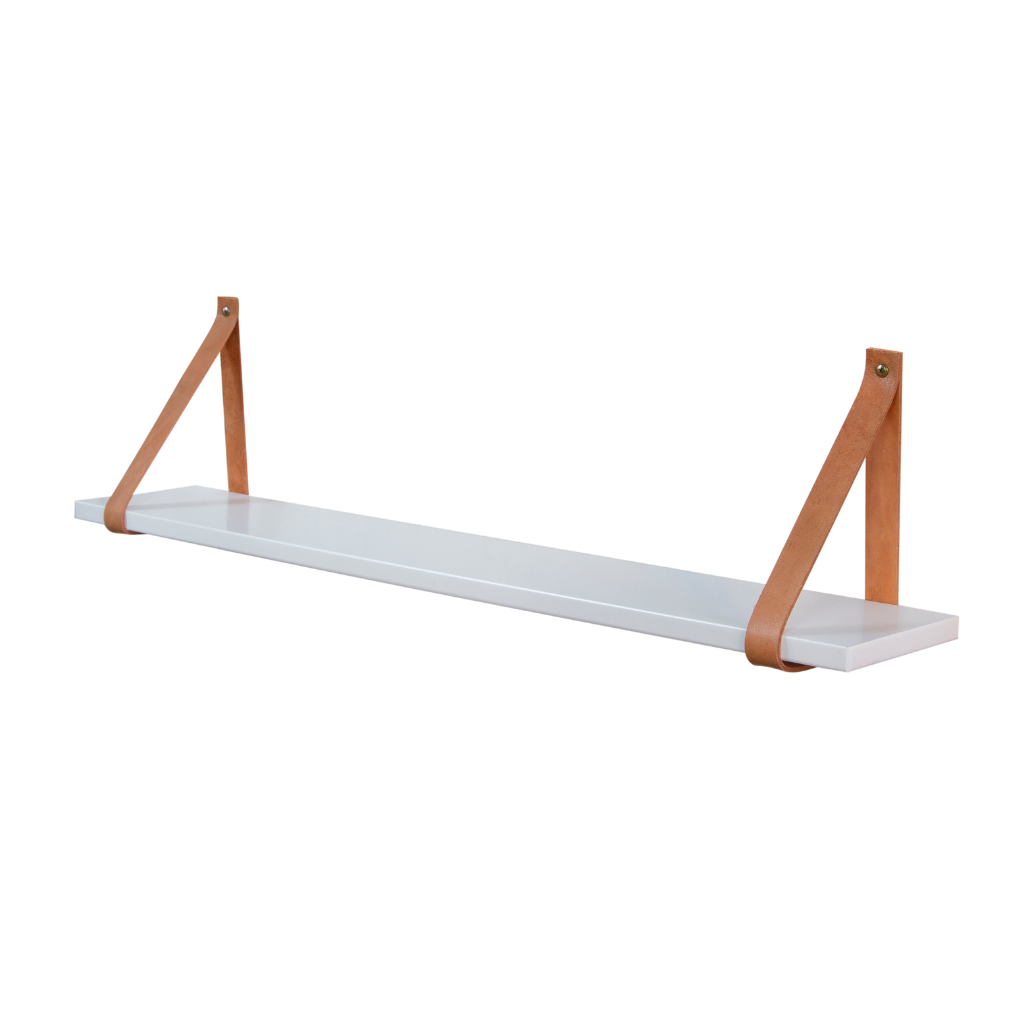 Prateleira com tira de couro cor branca 90 cm
