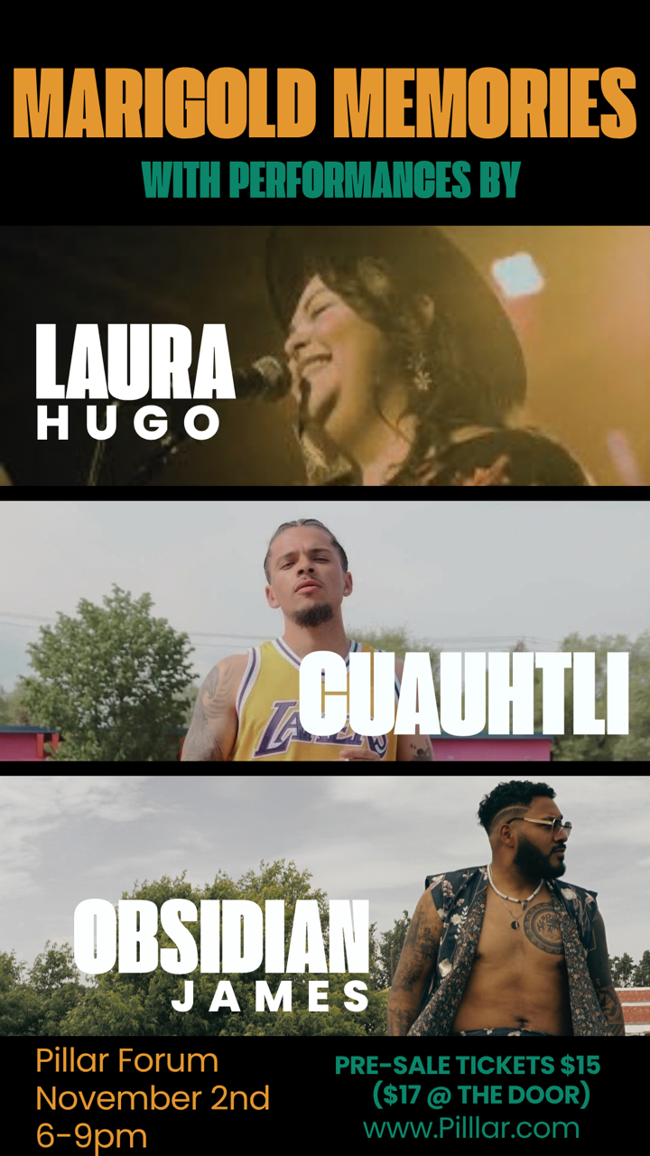 Marigold Memories, Laura Hugo, Guauhtli, Obsidian James flyer