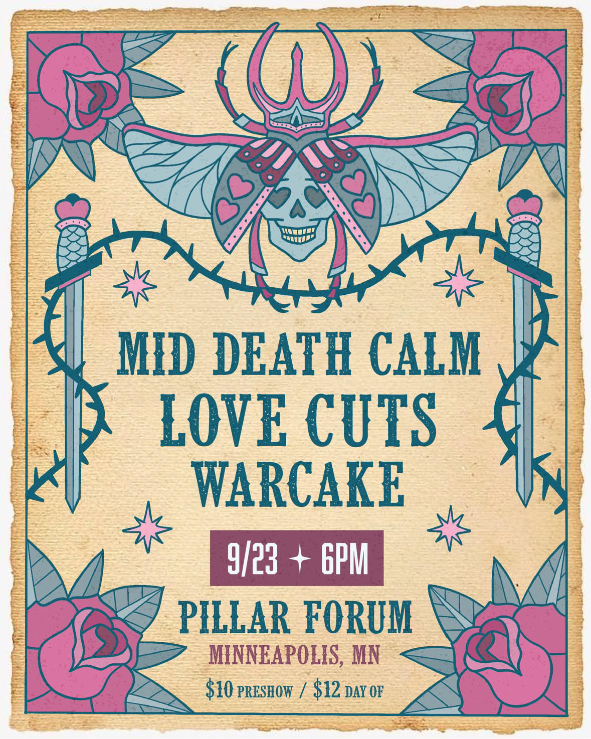 Love Cuts, Mid Death Calm, Warcake flyer