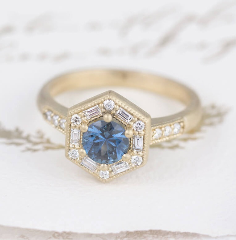Montana Sapphire Ring with Diamond Halo
