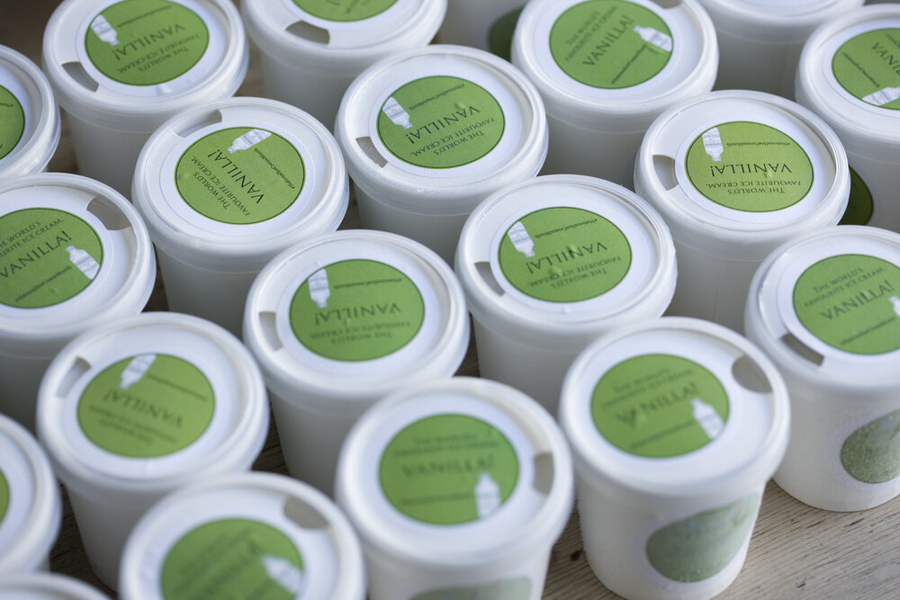Tiny tubs of vanilla ice cream for Nielsen Massey