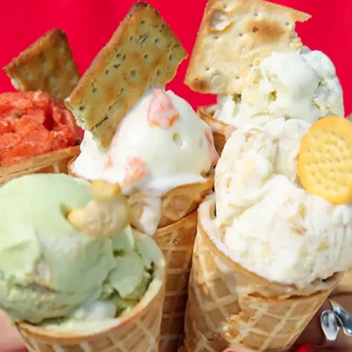 Bespoke savoury ice cream in cones